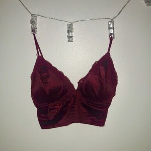 Longline satin/silk maroon bralette